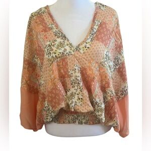 Adora “Beside You” Peach Floral Dolman Sleeve Top